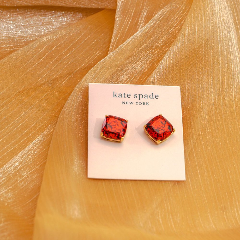 Kate Spade Small Square Studs Earrings in Red Glitter + Dust Bag - Picture 4 of 4